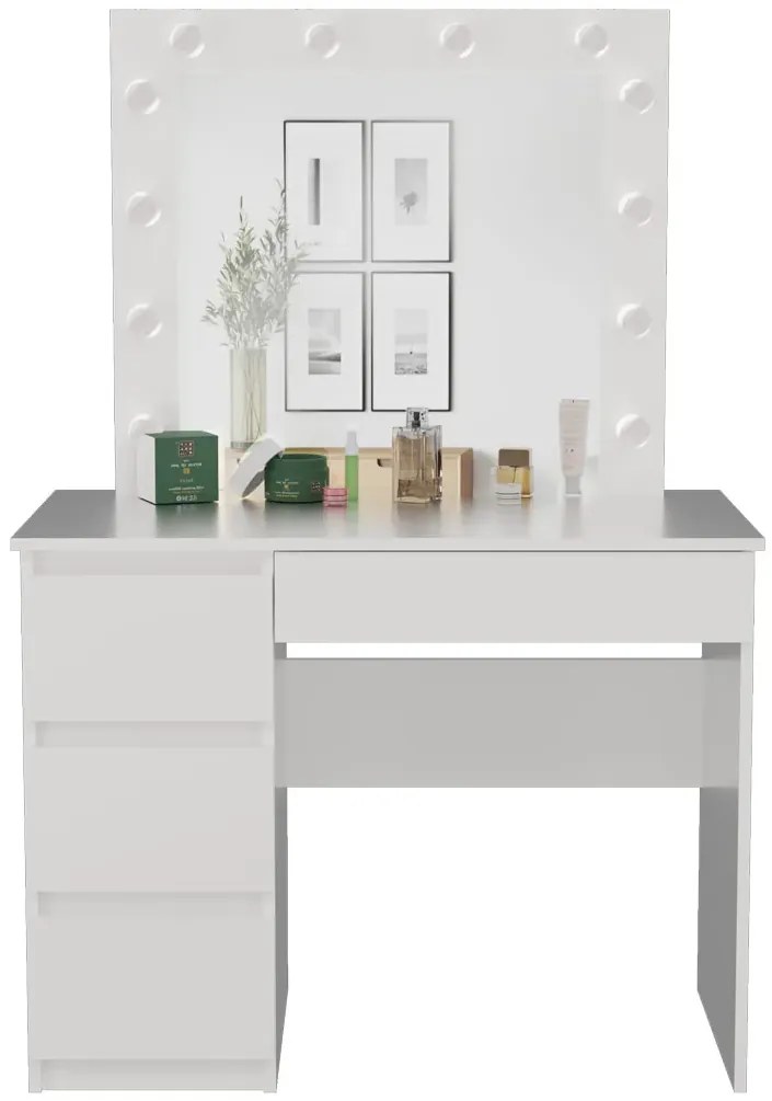 Białe biurko toaletka z szufladami i lustrem led L6-E65