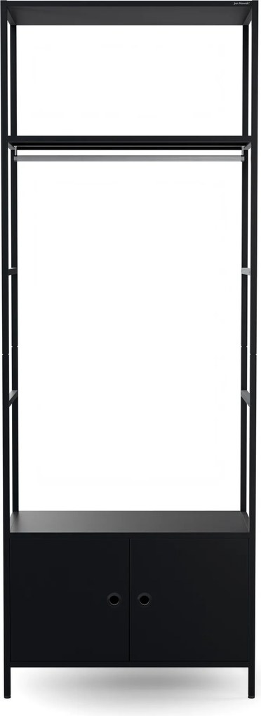 Regał biurowy otwarty z drążkiem na ubrania, do recepcji i poczekalni, metalowy, czarny, 800x2200x400 mm: ARIEL