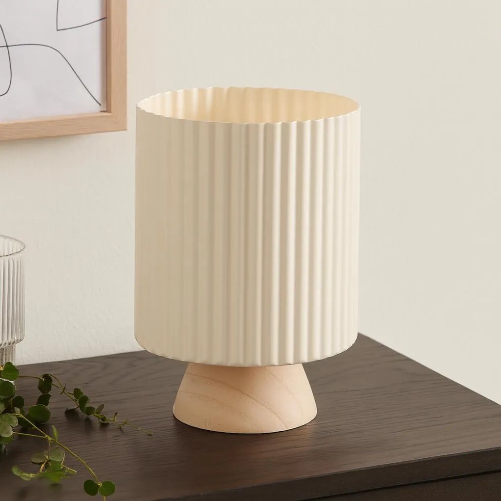 Metalowa osłonka na doniczkę z falowanym rantem na drewnianej podstawie NORD, Ø 18 x 23 cm