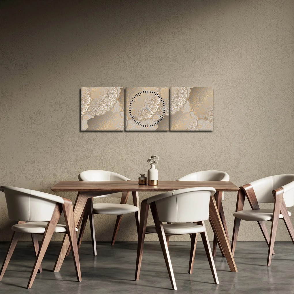 Obraz - Mandale w złotych odcieniach (z zegarem) (90x30 cm)