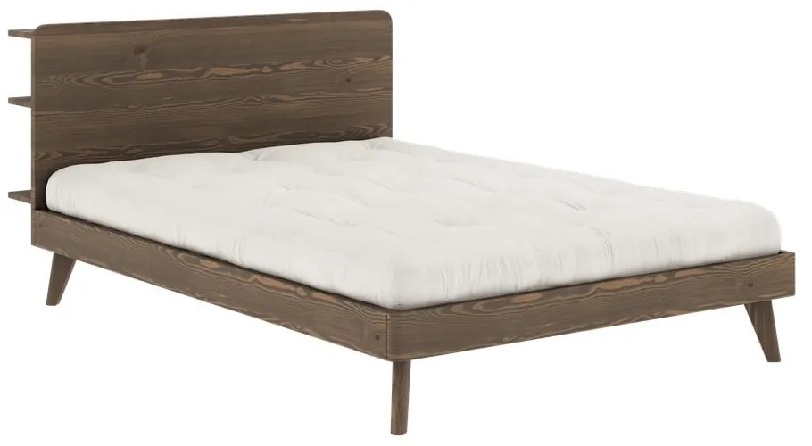 Brązowe łóżko dwuosobowe z drewna sosnowego ze stelażem 140x200 cm Retreat – Karup Design