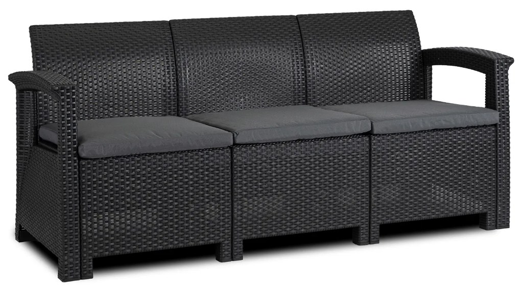 Zestaw Mebli Ogrodowych BRANDON Ciemnoszary Sofa Fotele Stolik Tarasowy Technorattan Nowoczesny