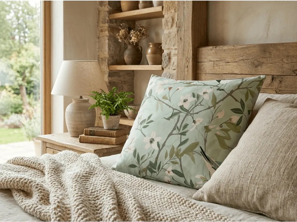 Bawełniana poszewka na poduszkę FLORIBIRD POLY 45x45 cm, zielona