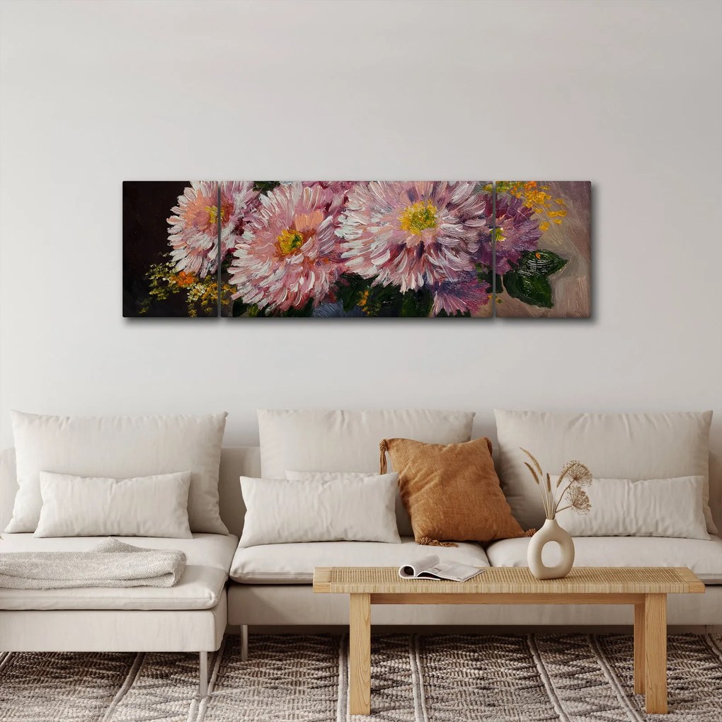 Obraz - Obraz olejny, Kwiaty w wazonie (170x50 cm)