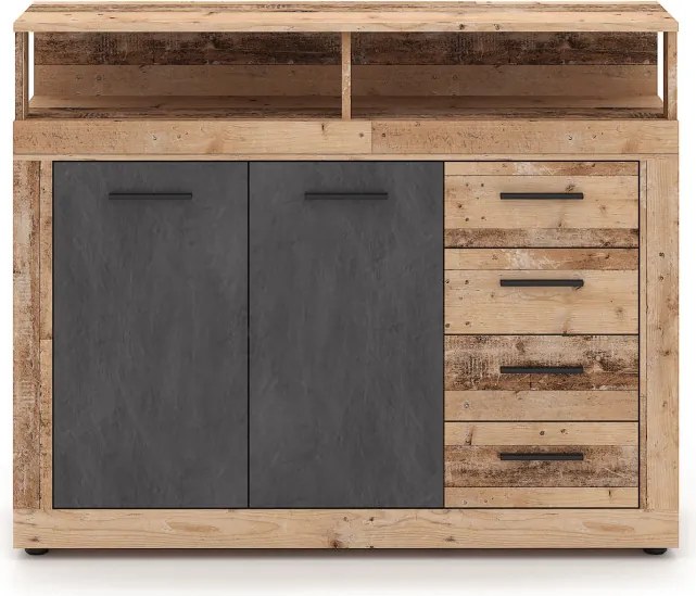 Komoda Dwudrzwiowa z Szufladami BLAGO MIDI A 119,6 cm Surowy Dąb/Czarny Loft