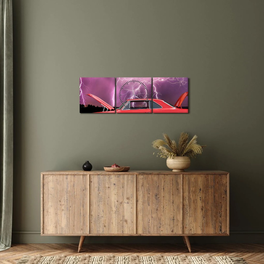 Obraz czerwonego auta (z zegarem) (90x30 cm)