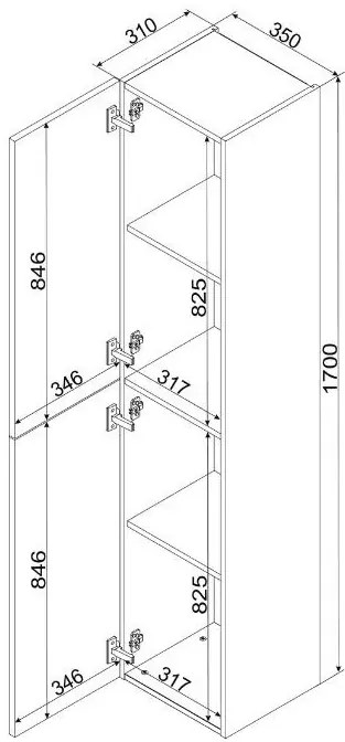 Dwudrzwiowy podwieszany regał łazienkowy T7-N55