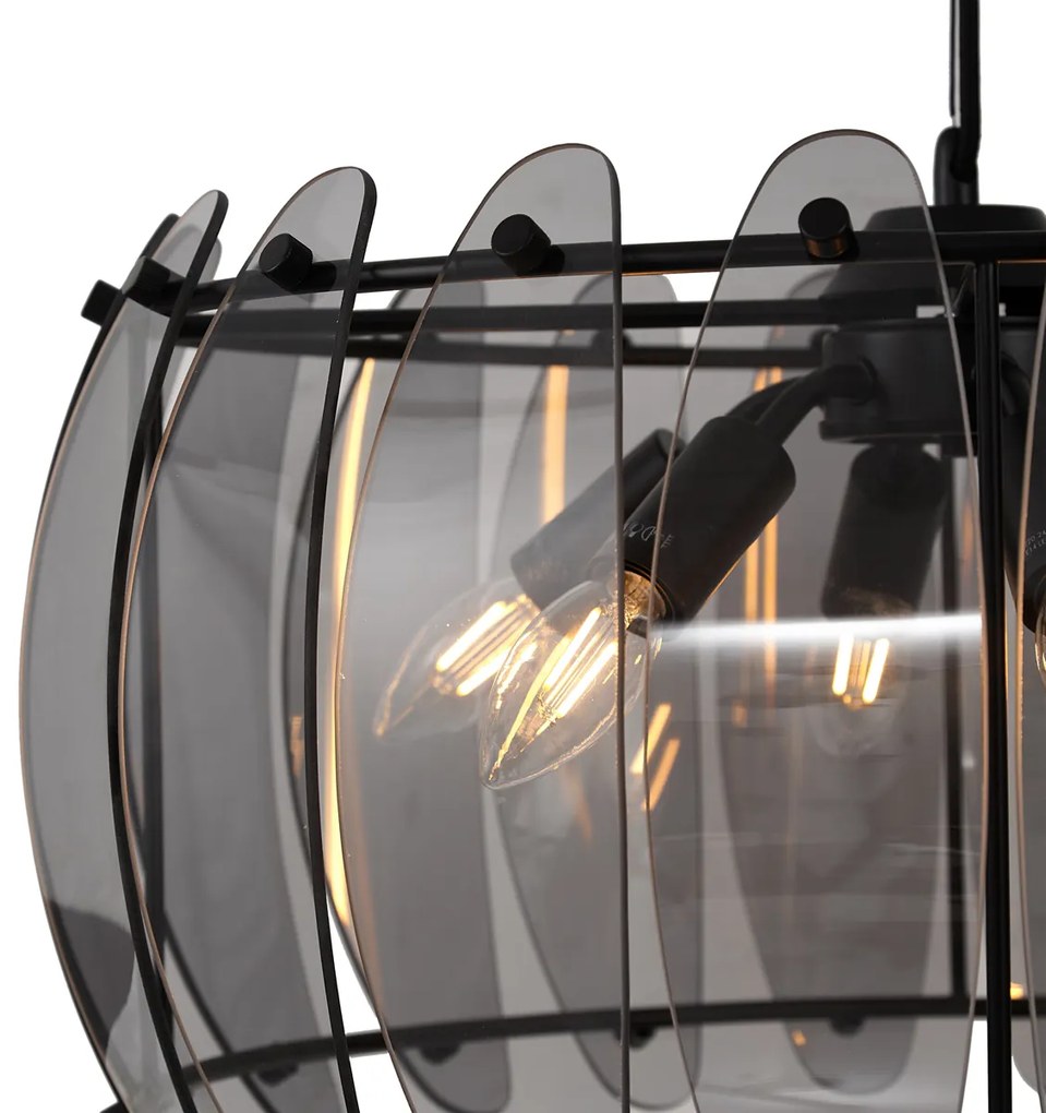 Designerska lampa wisząca czarna z okrągłym przydymionym szkłem, 6-punktowa - Mochan Nowoczesny Oswietlenie wewnetrzne