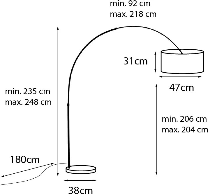 Nowoczesna lampa łukowa podłogowa czarna z podwójnym kloszem czarno-złotym - XXL