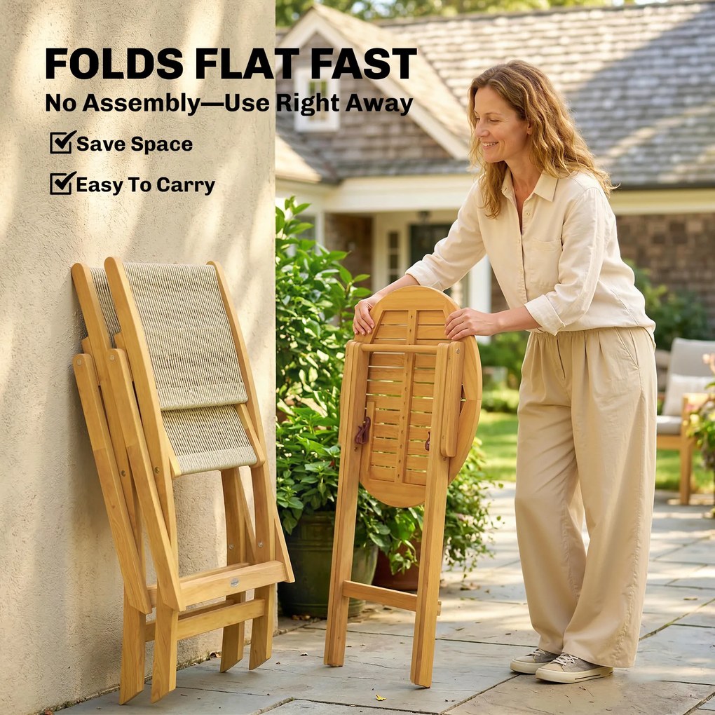 Outsunny Zestaw mebli balkonowych, 3-częściowy zestaw z polirattanu i drewna, składane meble ogrodowe ze stołem i 2 krzesłami, oddychające siedziska | Aosom PL