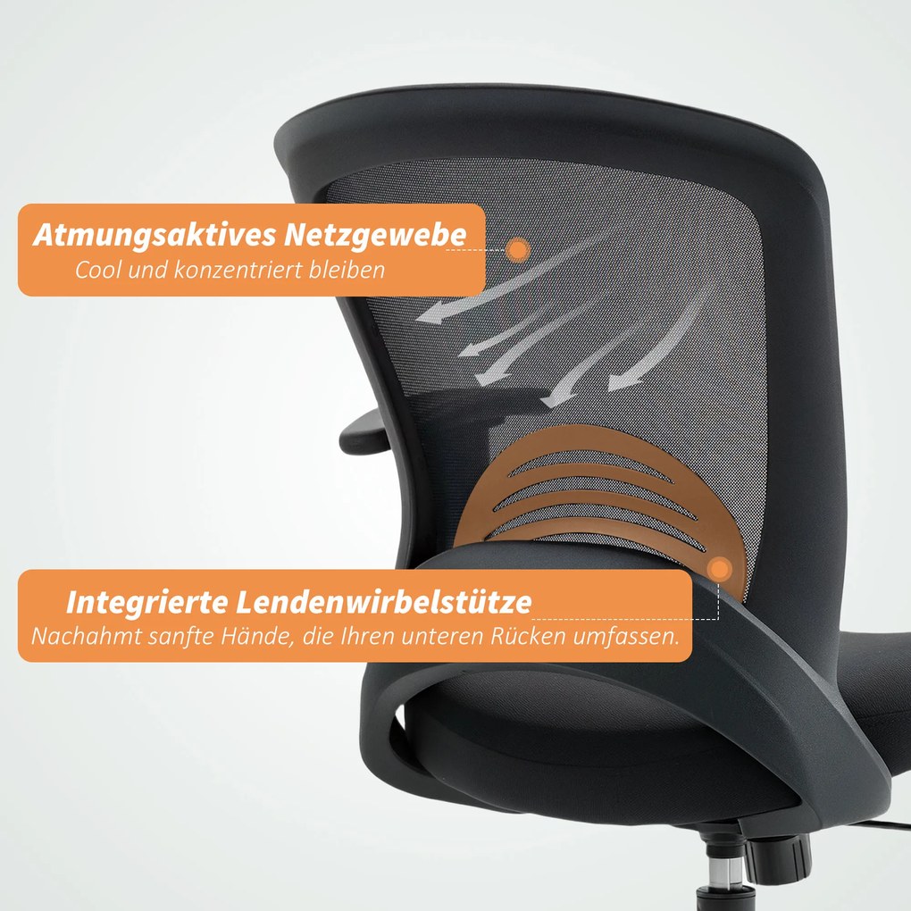 HOMCOM Fotel biurowy z siatką, regulowany fotel biurowy z siatkowym oparciem, na kółkach, z funkcją przechylenia, czarny