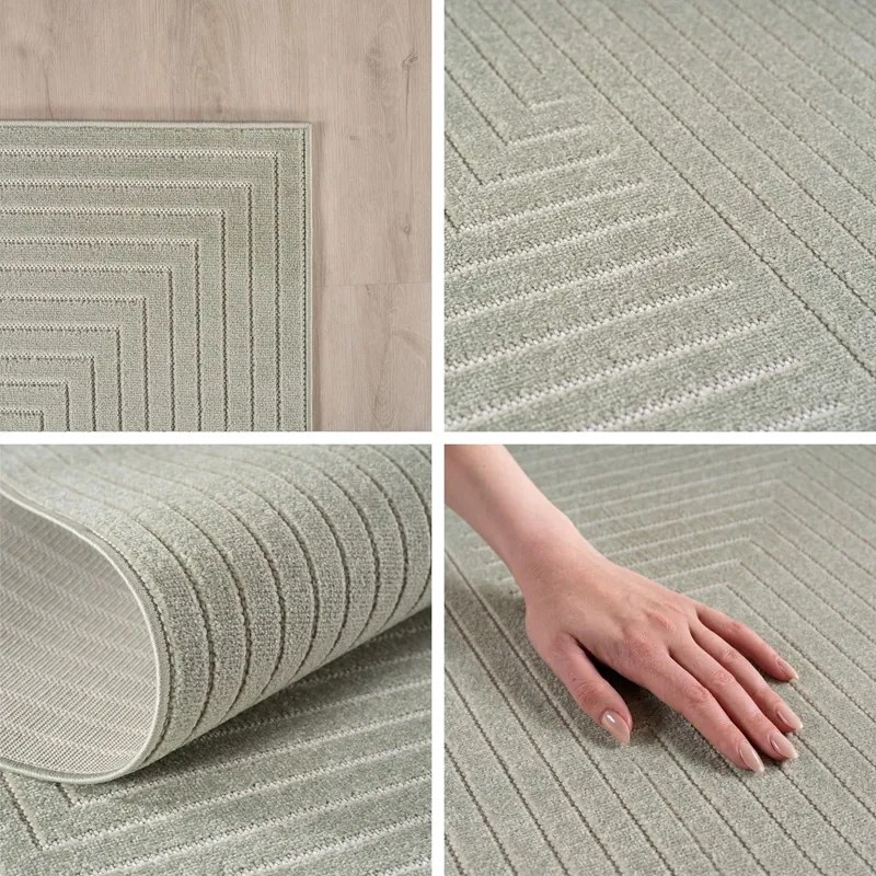 Dywan uniwersalny Nova 3D Geometria oliwkowy koło 80 cm x 80 cm
