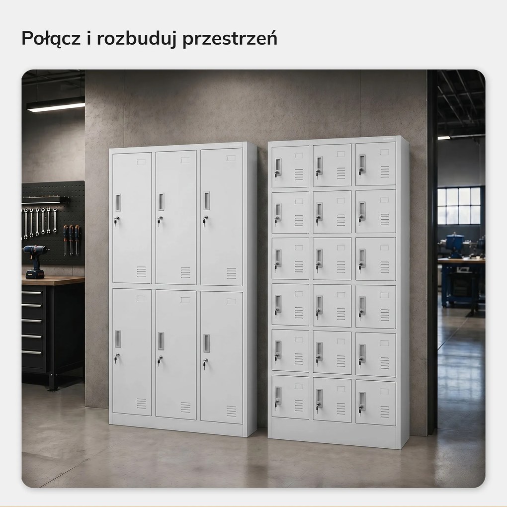 Szafka pracownicza skrytkowa 18-skrytkowa biała, 900x1850x400 mm: KAROL
