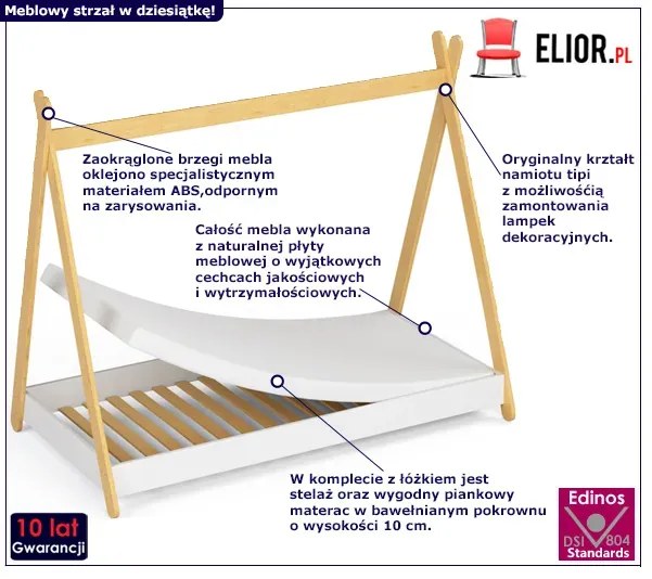 Białe łóżko dziecięce namiot tipi - Welma 3X 80x160