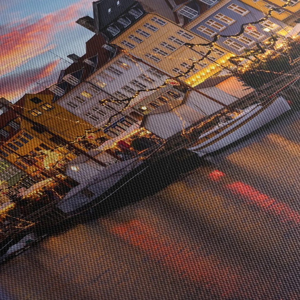 Obraz - Nyhavn, Kopenhaga (z zegarem) (90x30 cm)