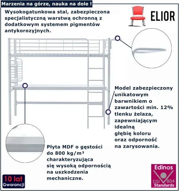 Białe łóżko pojedyncze z biurkiem i organizerem T5-M70