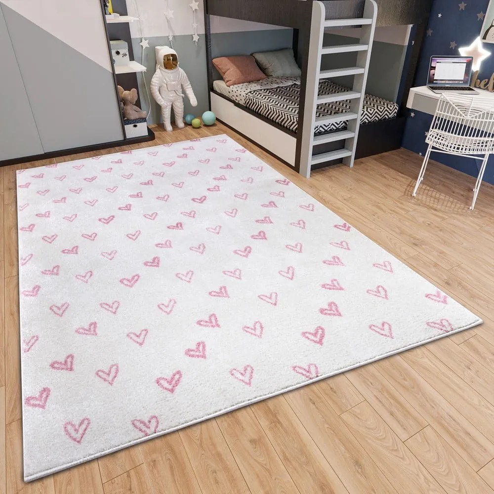 Biało-różowy dywan dziecięcy 160x235 cm Hearts – Hanse Home