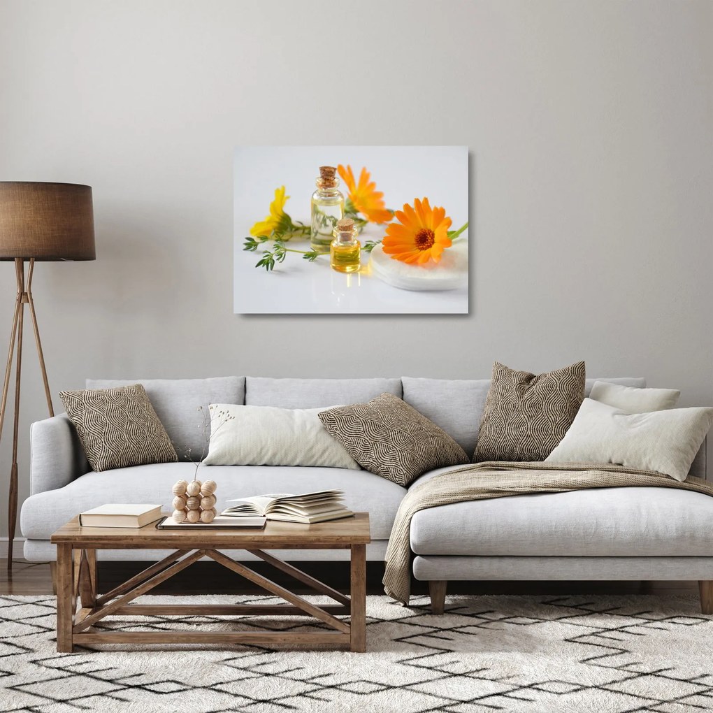 Obraz na szkle - pomarańczowe kwiaty (70x50 cm)
