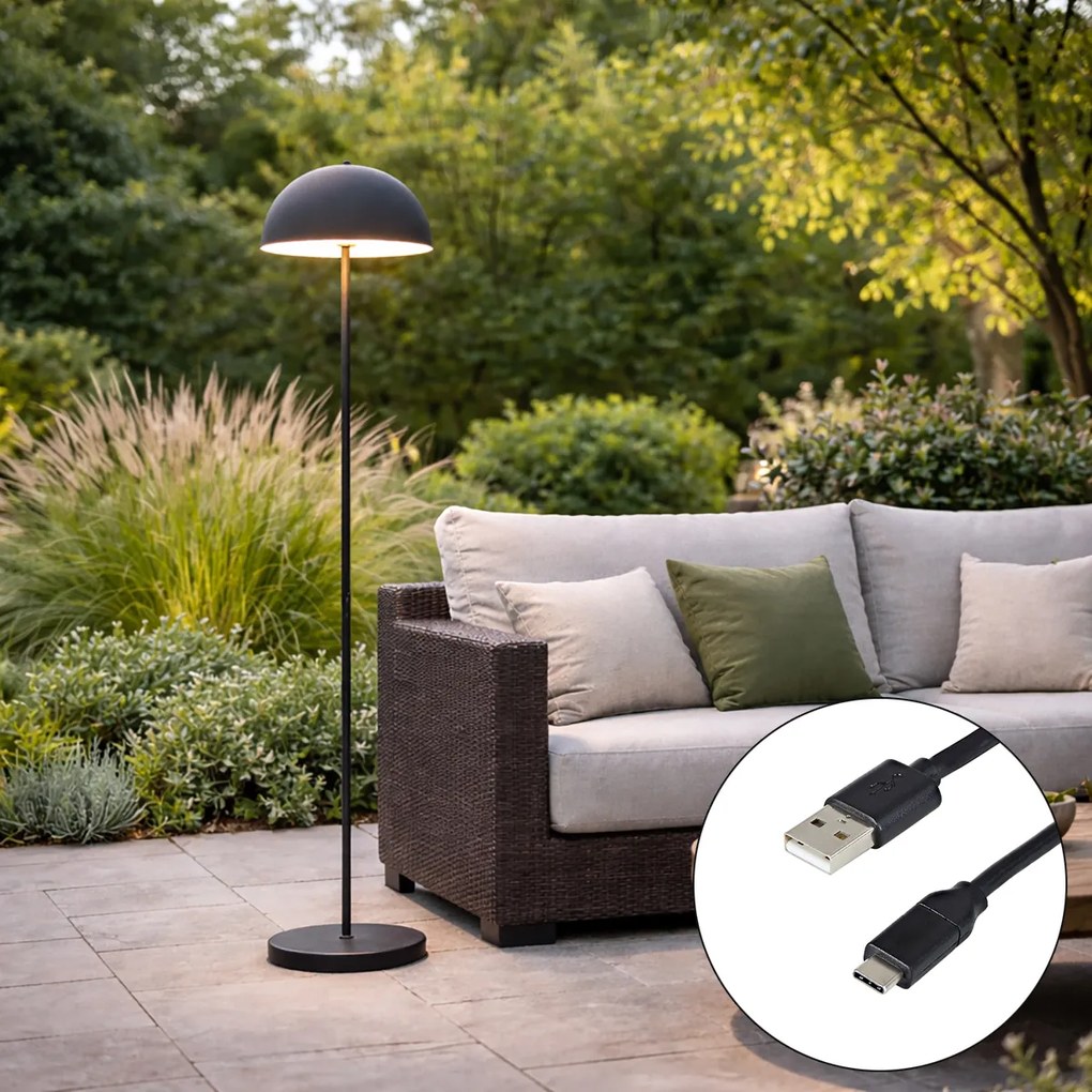 Lampa stojąca zewnętrzna czarna z możliwością ładowania, 3-stopniowy ściemniacz - Keira