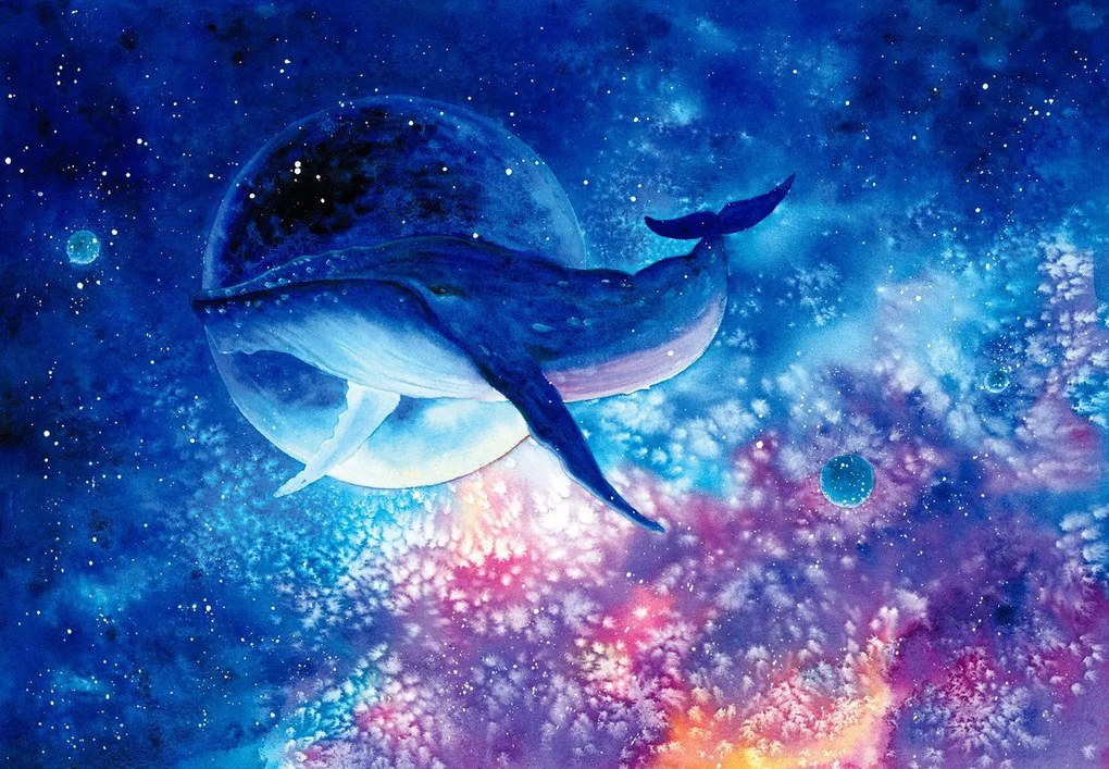 Fototapeta - Malowany wieloryb w kosmosie (196x136 cm)