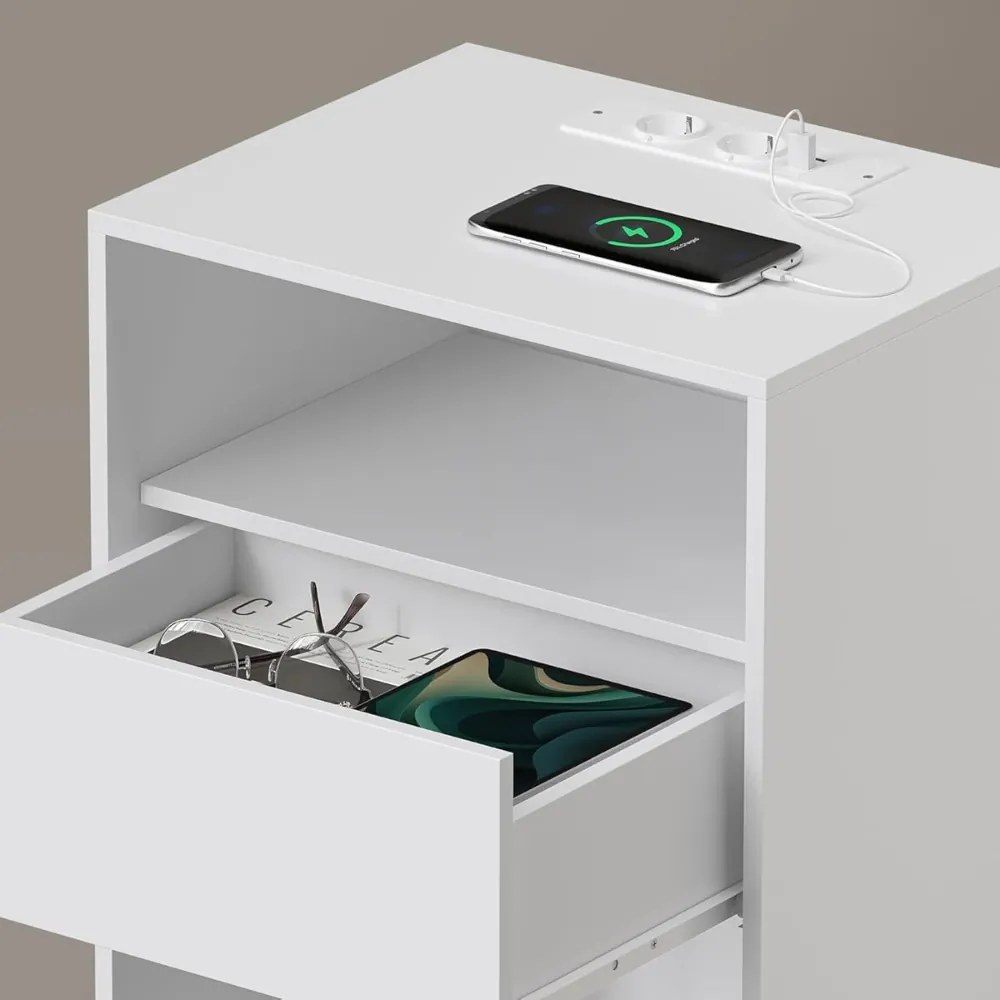 Stolik nocny LUCIANO z funkcją ładowania, 35x45x58,3 cm, biały Vasagle