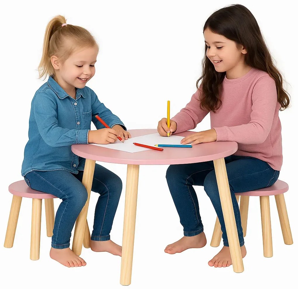 Różowy zestaw dla dziewczynki stolik z taboretami P0-S43