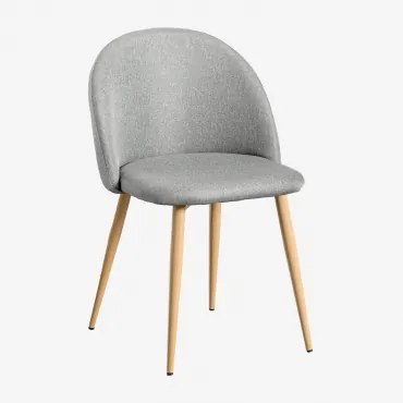 Zestaw 2 Tapicerowanych Krzeseł Jadalnianych Z Stali Kana Natural Wood & Pościel Concrete & Len - Sklum