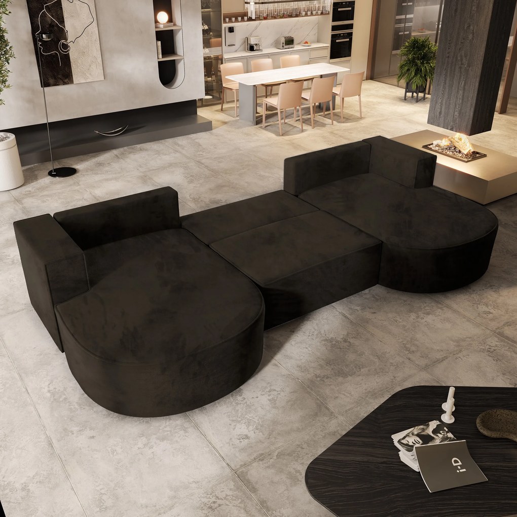 Masseno Narożnik VEZZO z funkcją spania i pojemnikiem na pościel Narozniki U, Rozkładana sofa - Brązowy, MONOLITH 29