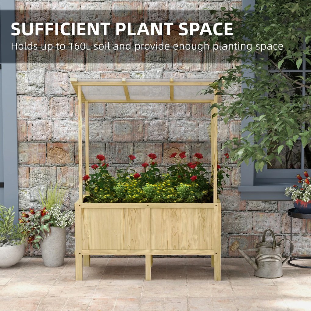 Outsunny Wysokie Łóżko Ogrodowe Drewniane z Tunel Foliowy Skrzynia na Rośliny 110x60x152cm Naturalne | Aosom PL