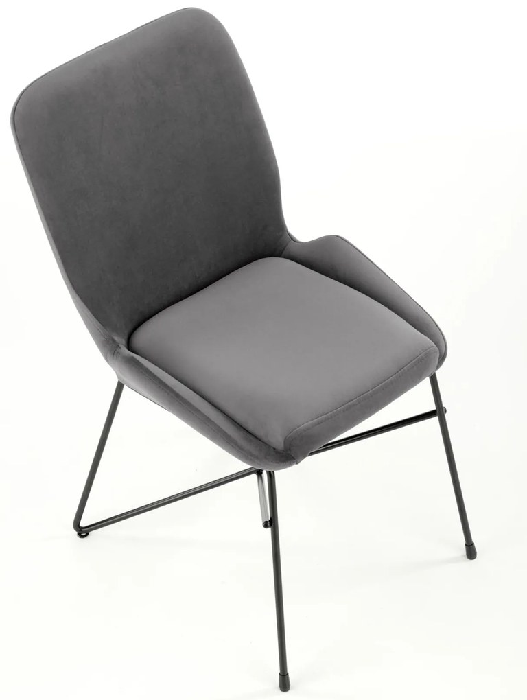 Krzesło popielaty nowoczesne metalowe tkanina velvet do jadalni szare K454