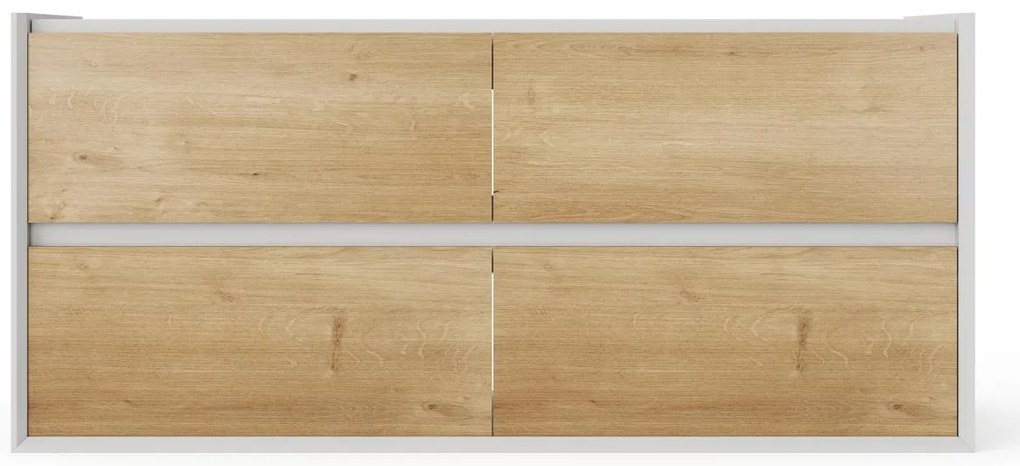 Szafka pod umywalkę wisząca - Naturalny jasny i biały - 120 cm - LANNICK
