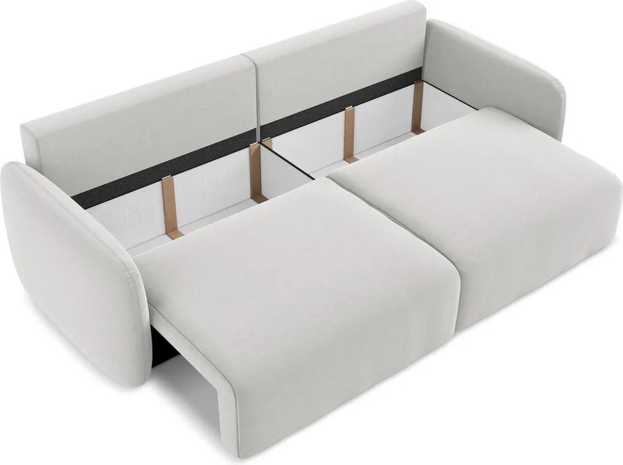 Jasnoszara aksamitna rozkładana/ze schowkiem sofa 238 cm Kalena – Makamii