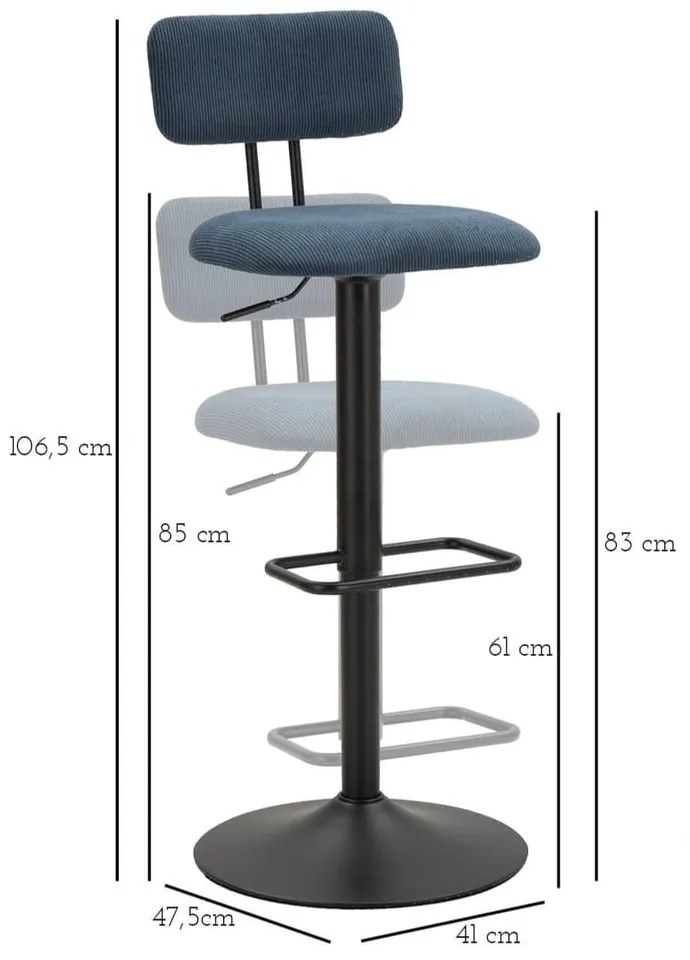 Morsko-czarny hoker z regulowaną wysokością (wysokość siedziska 61 cm) Tina – Mauro Ferretti
