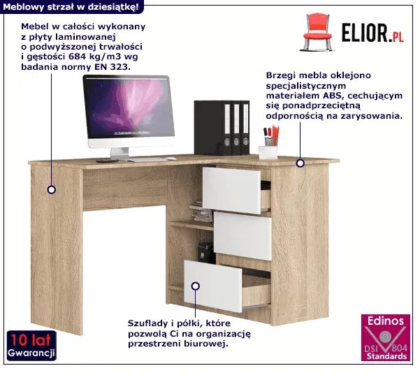 Narożne biurko dąb sonoma + biały - Heron 2X