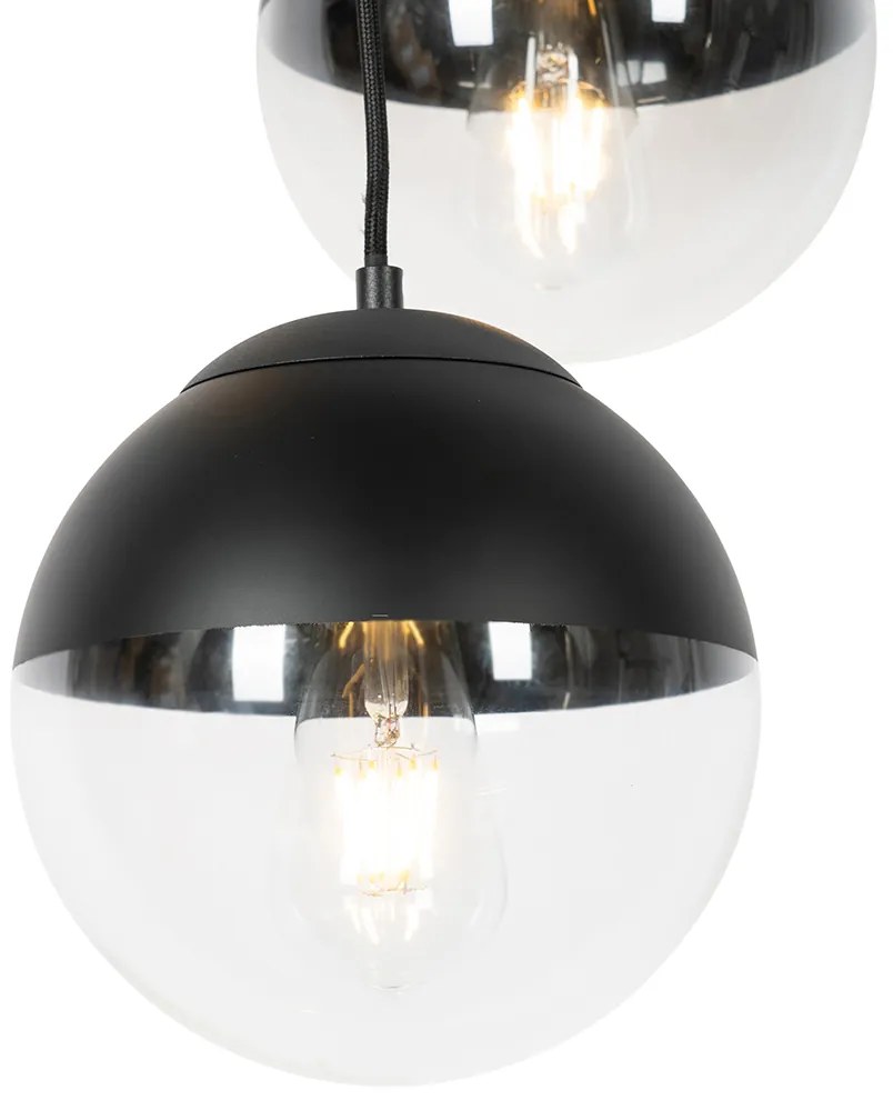 Retro lampa wisząca czarna z przezroczystym szkłem okrągła 3-światłowa - Eclipse Retro Oswietlenie wewnetrzne