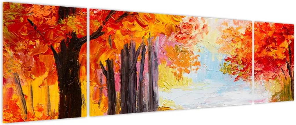 Obraz - Obraz olejny, kolorowa jesień (170x50 cm)