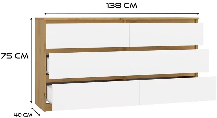 Stylowa komoda w nowoczesnym stylu biały + dąb artisan - Berta 2X 140 cm