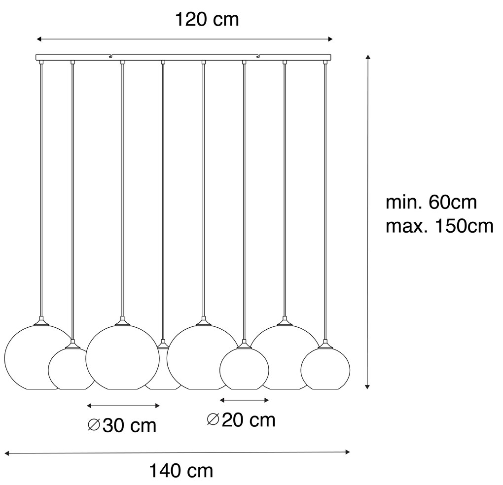 Inteligentna lampa wisząca ciemny brąz z bursztynowym szkłem 8-punktowa z 8 Wifi G95 - Sandra