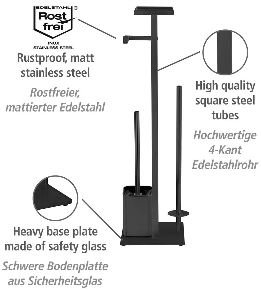 Czarny stojak na papier toaletowy ze stali nierdzewnej ze szczotką Debar – Wenko