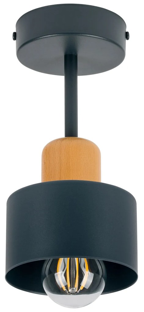 Antracytowa lampa sufitowa, jednopunktowy spot DBU1010AN z drewna i me