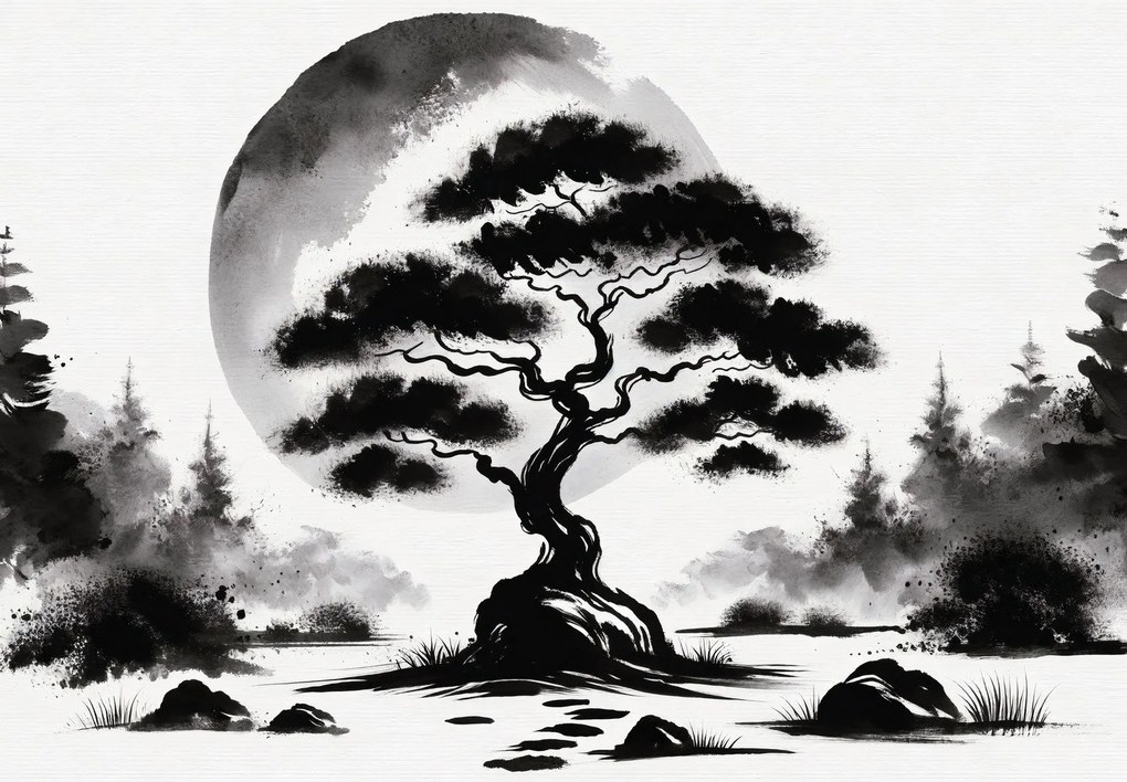 Fototapeta - Czarno-bonsai (196x136 cm)