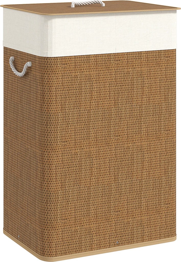 HOMCOM Kosz na bieliznę z bambusa z pokrywą 72 L, organizer na bieliznę z uchwytami z bambusa, wyjmowany worek Brązowy