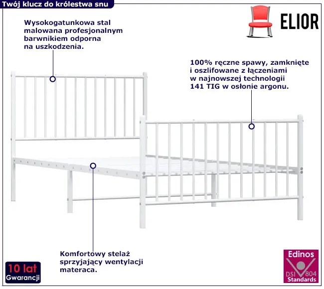 Białe metalowe łóżko rustykalne 100x200 cm - Fiver