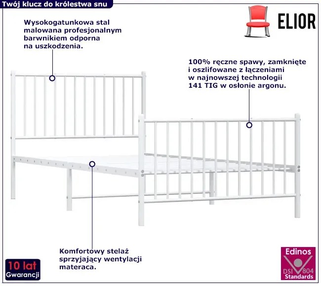 Białe metalowe łóżko rustykalne 100x200 cm sztuk