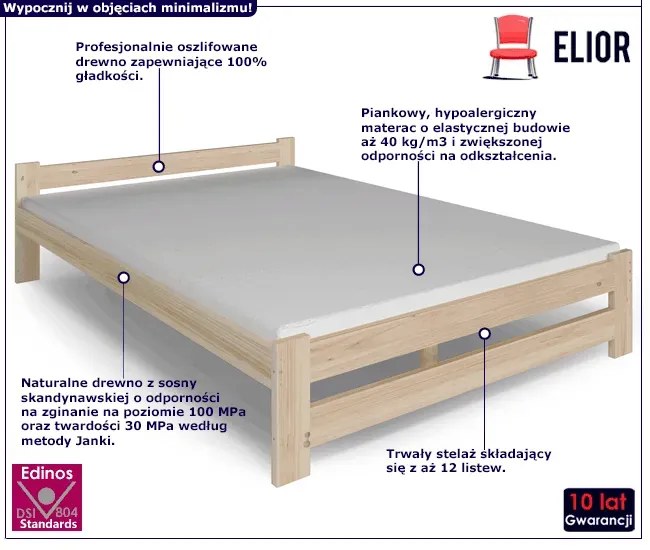 Sosnowe łóżko z materacem 120x200 - Difo