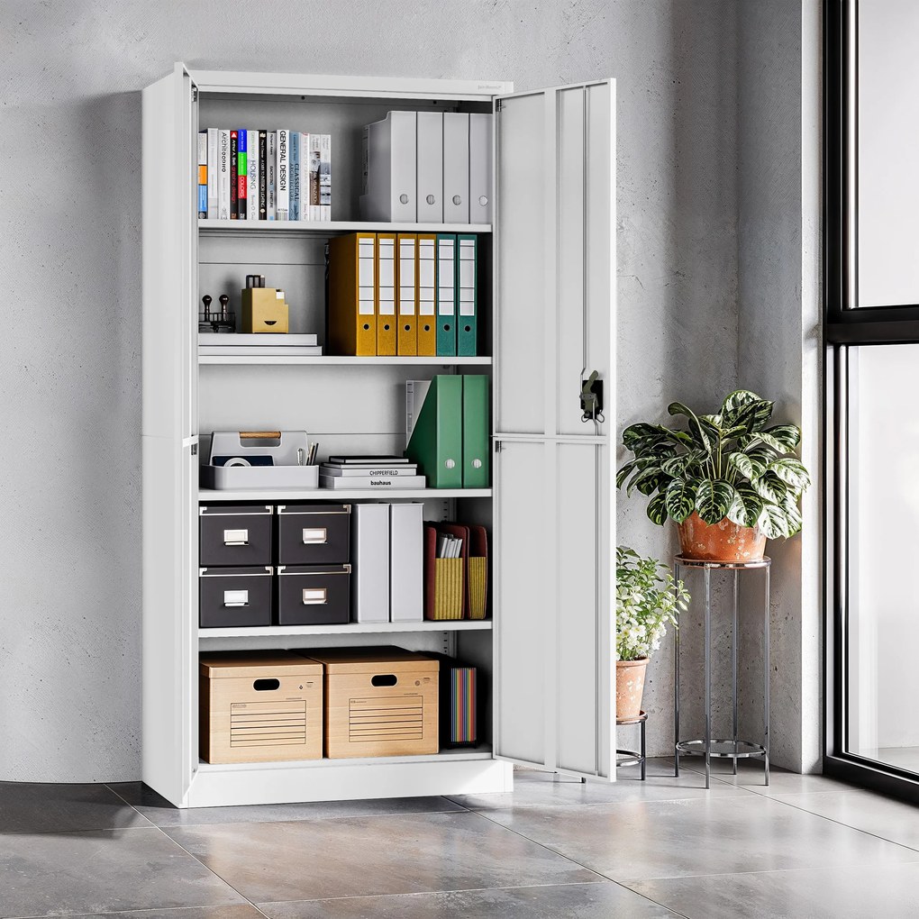 Biurowa szafa metalowa JAN, 900 x 1850 x 400 mm, Smart: biała