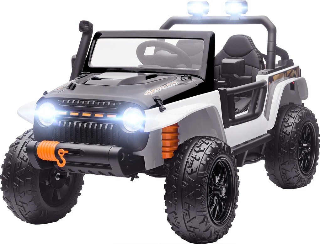 AIYAPLAY Pojazd elektryczny dla dzieci, bateria 12V, z miejscem rodzic-dziecko, zdalnie sterowalny, muzyka, klakson, lampy LED, 3-8 lat, Biały
