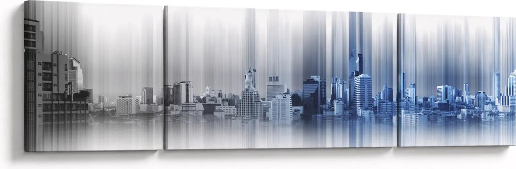Obraz - Panorama miasta, niebiesko - szara (170x50 cm)