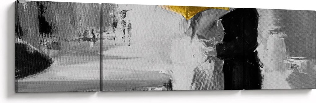 Obraz - Zakochana para pod parasolem, żółty (170x50 cm)