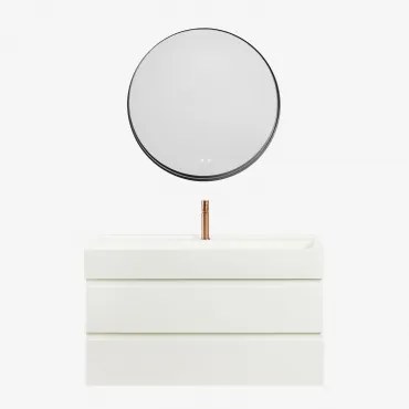 Zestaw Wiszących Mebli Łazienkowych Z Drewna I Forniru Jesionowego Zintegrowany Z Umywalką Ona Biała & - Sklum